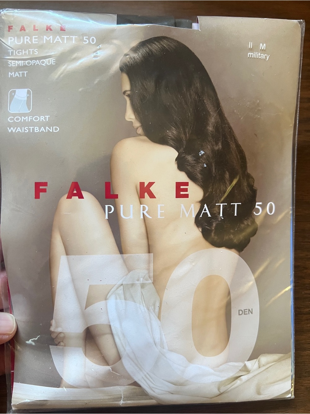 NWT Falke Pure Matt 50 Semi-opaque Tights in Color Military- Size M